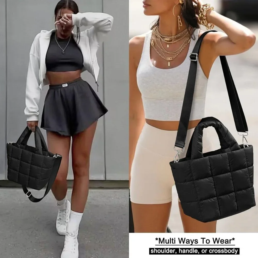 KALIDI Quilted Tote Bag Small Puffer Crossbody Women Lightweight Nylon